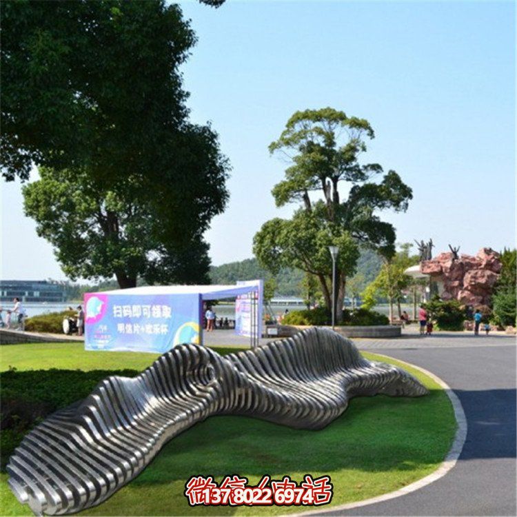 不銹鋼異形座椅，金屬波浪形雕塑抽象假山造型椅子