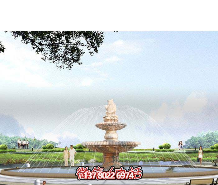 精美漢白玉噴泉，石雕鯉魚雕塑擺放