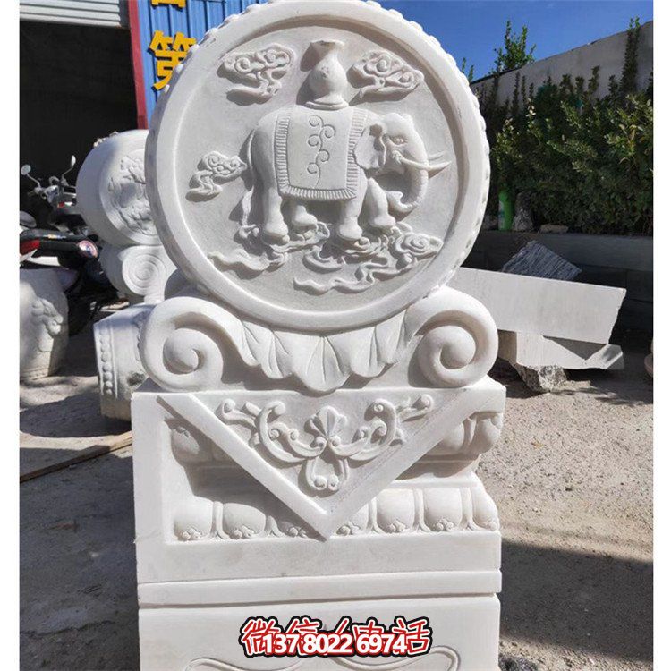 天然石材浮雕太平吉祥抱鼓石，點(diǎn)綴別墅門口