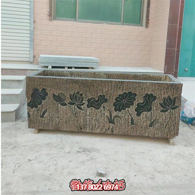 精美花崗巖石雕石缸，裝飾庭院仿古養(yǎng)魚(yú)及擺件