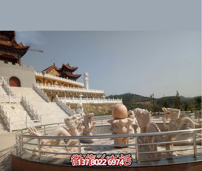藝術(shù)燈光的魔力，紅龍戲球風(fēng)大型噴泉石雕秀
