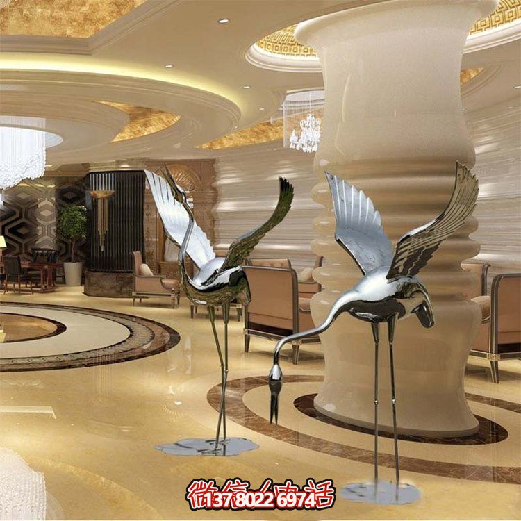 不銹鋼雕塑火烈鳥，鏡面抽象園林裝飾