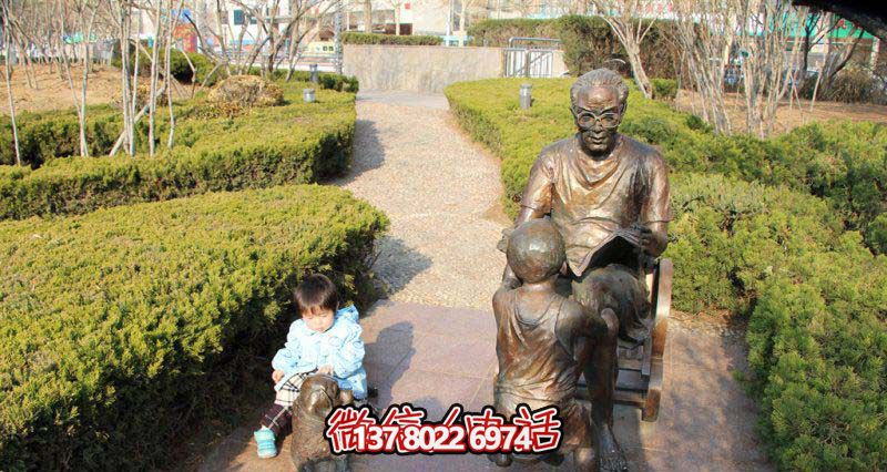 創(chuàng)意銅雕讀書雕塑，讓小朋友在園林中暢快閱讀