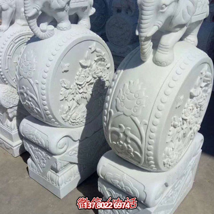 漢白玉小象石雕抱鼓，為您的別墅庭院增添優(yōu)雅氣息