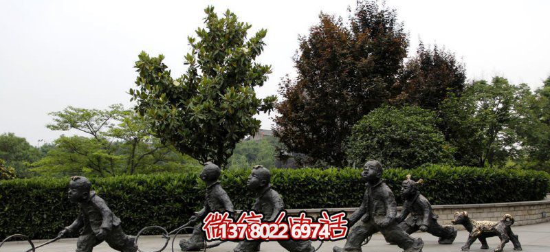 推鐵環(huán)，兒童奔跑，公園雕塑銅雕