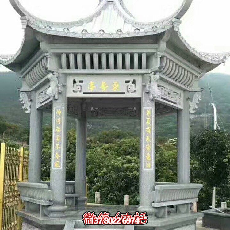 青石仿古涼亭，精致古典美景