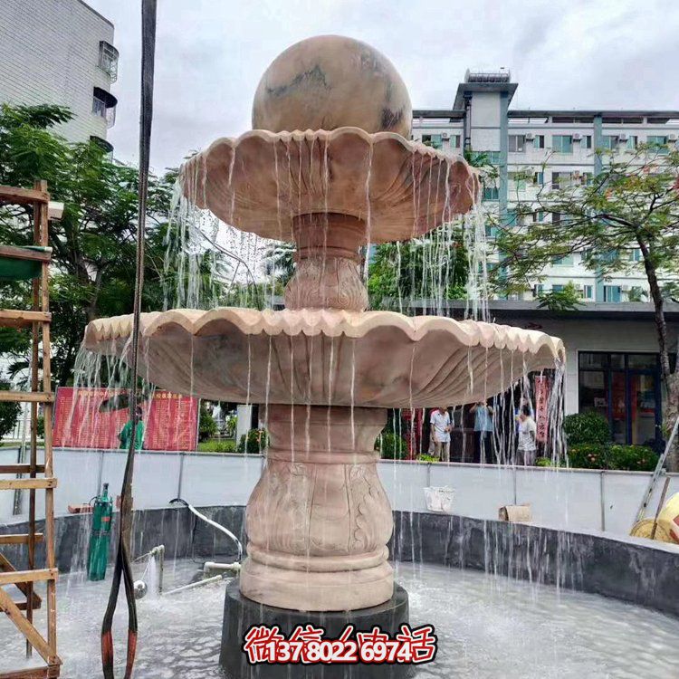 歐式大理石石雕流水噴泉，紅晚霞點(diǎn)綴