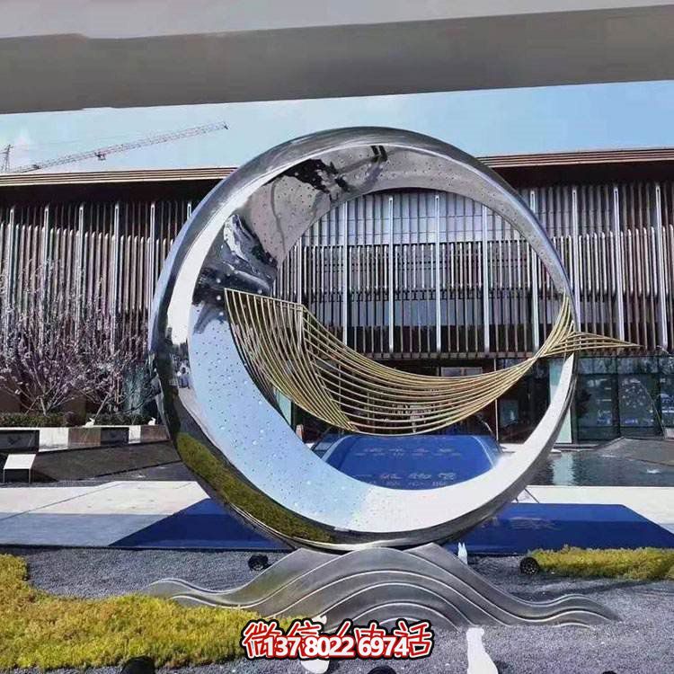 精美不銹鋼圓環(huán)雕塑，給酒店、售樓部帶來流水?dāng)[件