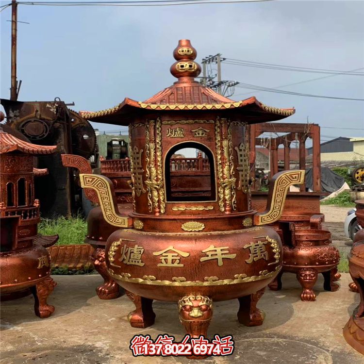 純銅寶香爐，室內(nèi)祠堂浮雕擺放裝飾