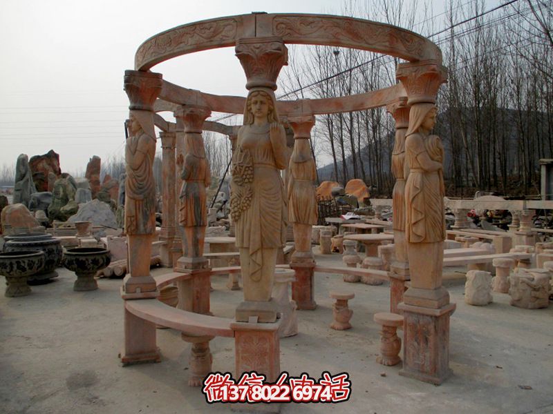 歐式?jīng)鐾?，圓形露天人物石柱擺放城市廣場裝飾