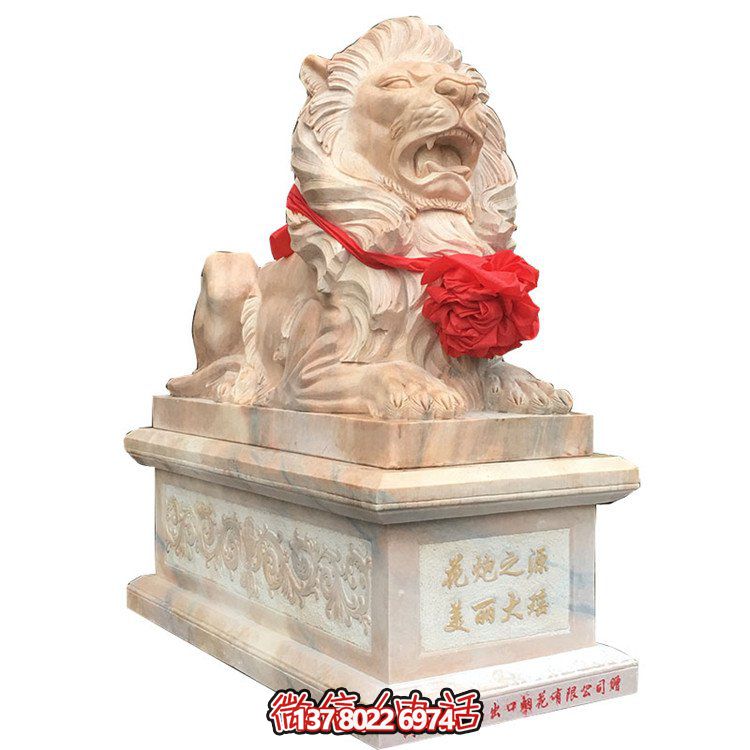獅子大理石雕塑擺件，精美園林景觀裝飾