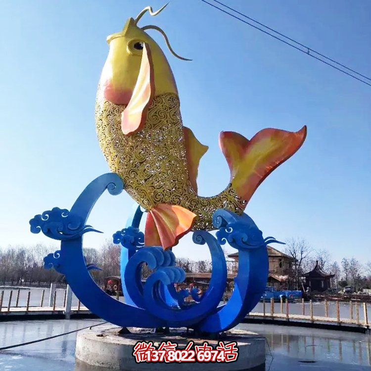 不銹鋼大型雕塑魚(yú)躍水景觀(guān)