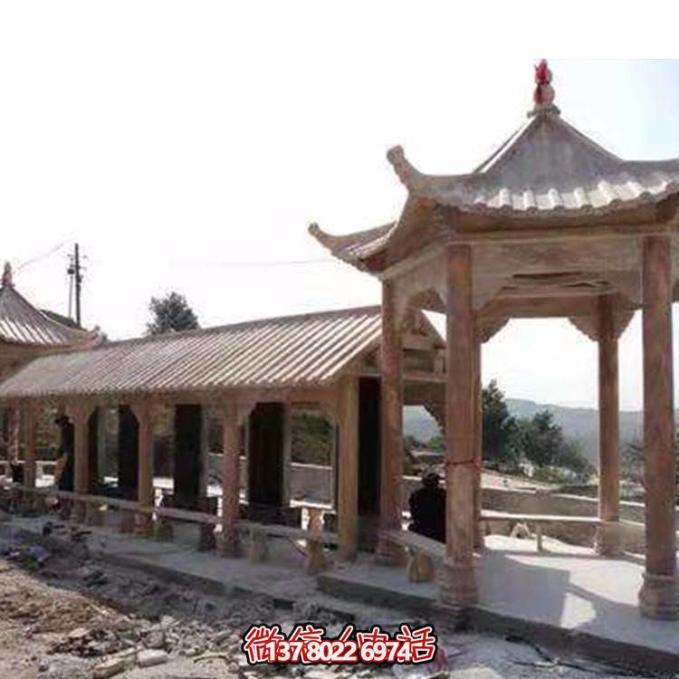 精美大理石石雕景觀(guān)園林長(zhǎng)廊晚霞紅雕塑