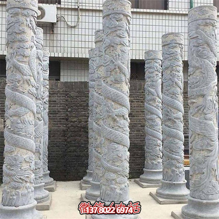 大理石石雕龍柱雕塑，美化戶外景觀
