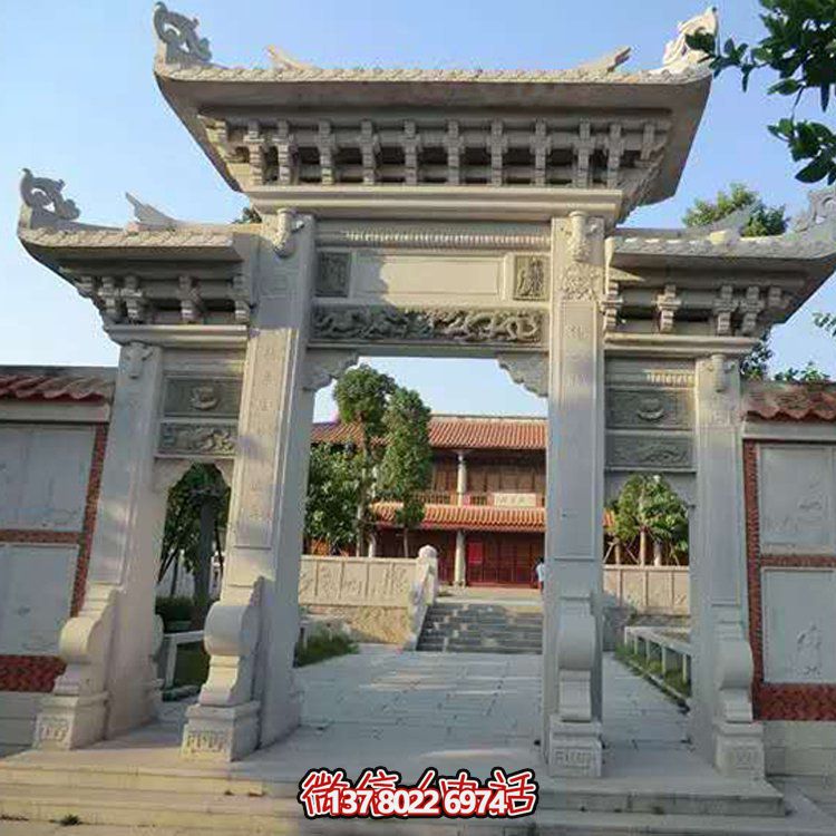 精美大理石石雕景區(qū)園林，大型門(mén)樓牌坊雕塑