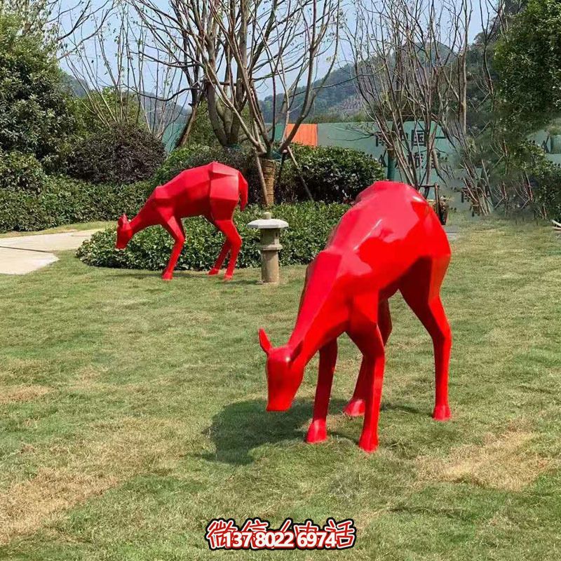 玻璃鋼梅花鹿雕塑裝飾品，紅色景觀裝飾