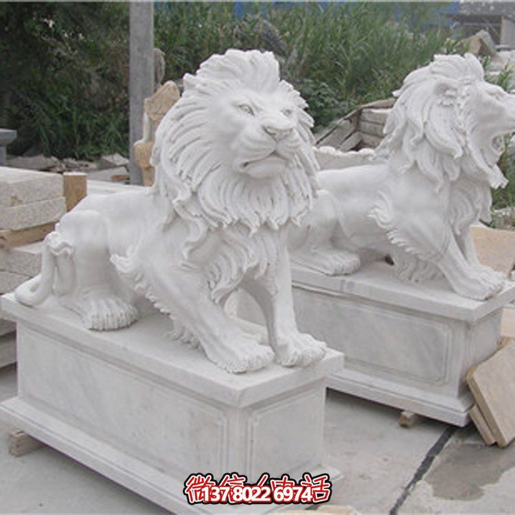 大理石獅子雕塑，點(diǎn)綴園林景觀