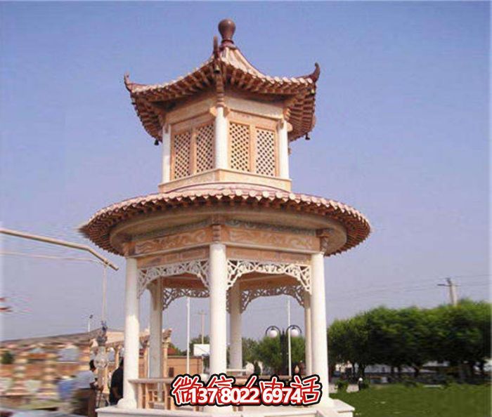 鏤空雕刻涼亭，休閑享受晚霞紅