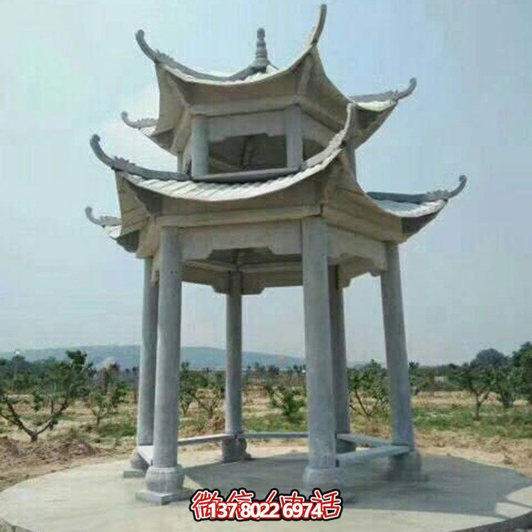 精美仿古建筑二層砂巖大理石涼亭，休閑擺放公園中