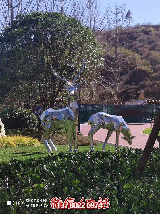 不銹鋼幾何雕塑——梅花鹿，點綴戶外公園