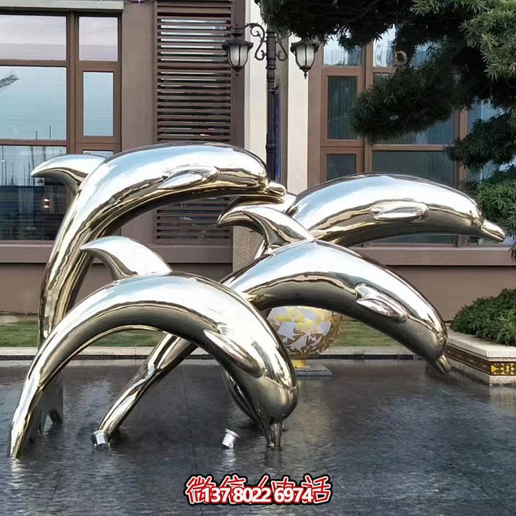 海豚潛泳雕塑，不銹鋼持久耐用