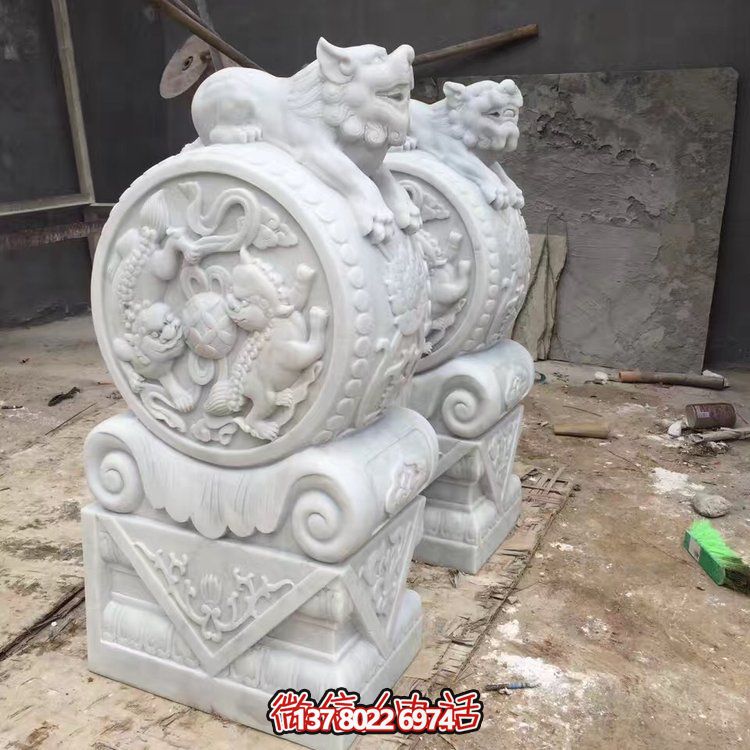 精美大理石石雕抱鼓雕塑，裝點別墅庭院門口