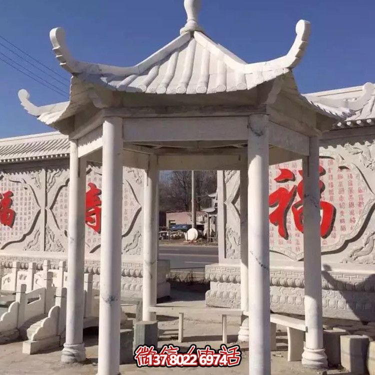 中式古建涼亭，大理石仿古裝飾庭院擺放