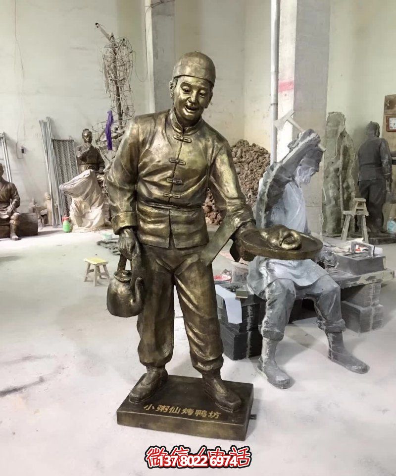 玻璃鋼小吃鋪，雕塑裝飾，店小二上菜