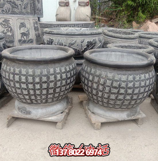 自然美學(xué)結(jié)合青石石雕、浮雕、編織、雕塑的戶(hù)外園林魚(yú)缸