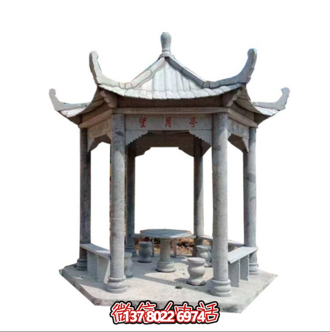 美麗月夜，精美石雕亭子