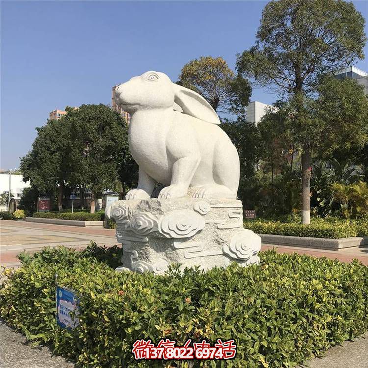 大理石石雕戶(hù)外園林大型十二生肖兔子雕塑