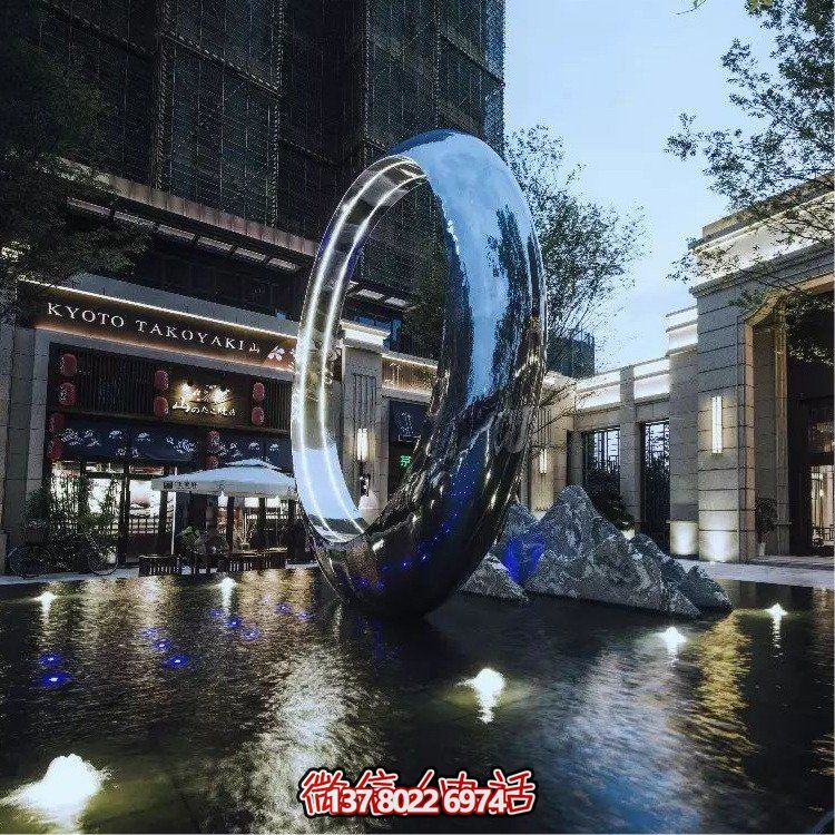 不銹鋼圓環(huán)，水景噴泉裝飾燈光雕塑
